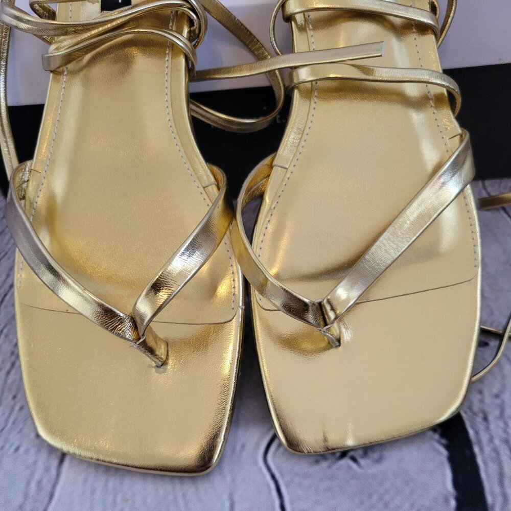 Nine West Metallic Gold Strappy Square-Toe Sandals